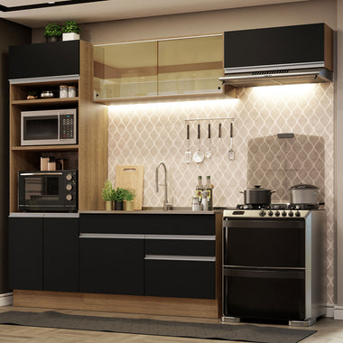 Combo completo de Cocina 270 cm 7 Puertas 2 Cajones Sin Mesada Marrón/Negro Glamy Madesa