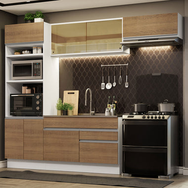 Combo completo de Cocina 270 cm 7 Puertas 2 Cajones Sin Mesada Blanco/Marrón Glamy Madesa