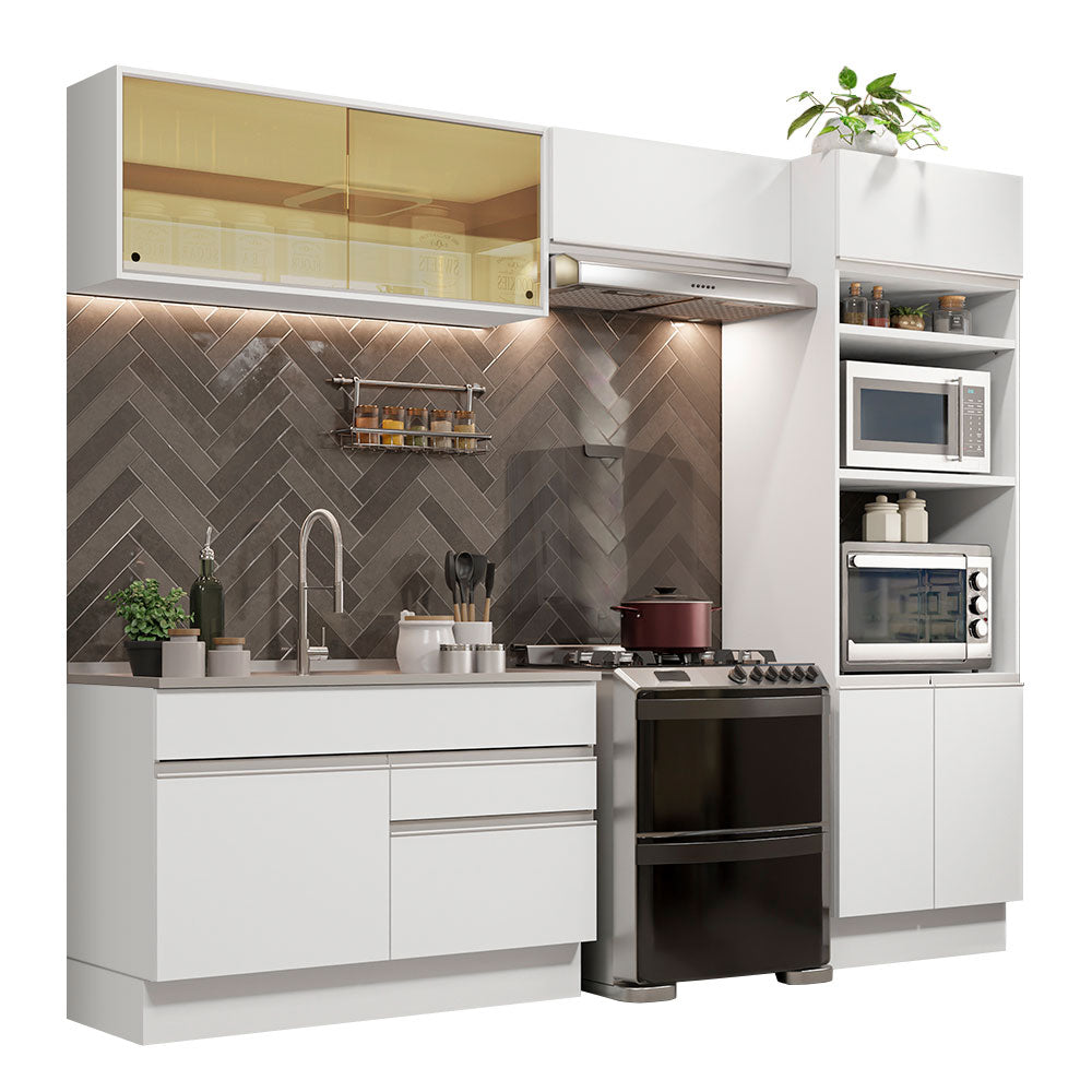 Combo completo de Cocina 270 cm 7 Puertas 2 Cajones Sin Mesada Blanco Glamy Madesa