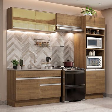 Combo completo de Cocina 270 cm 7 Puertas 2 Cajones Sin Mesada Marrón Glamy Madesa