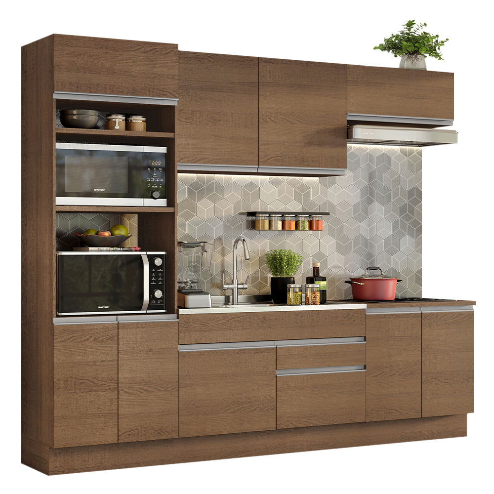 Combo completo de Cocina 270 cm 9 Puertas 2 Cajones Sin Mesada Marrón Glamy Madesa 13