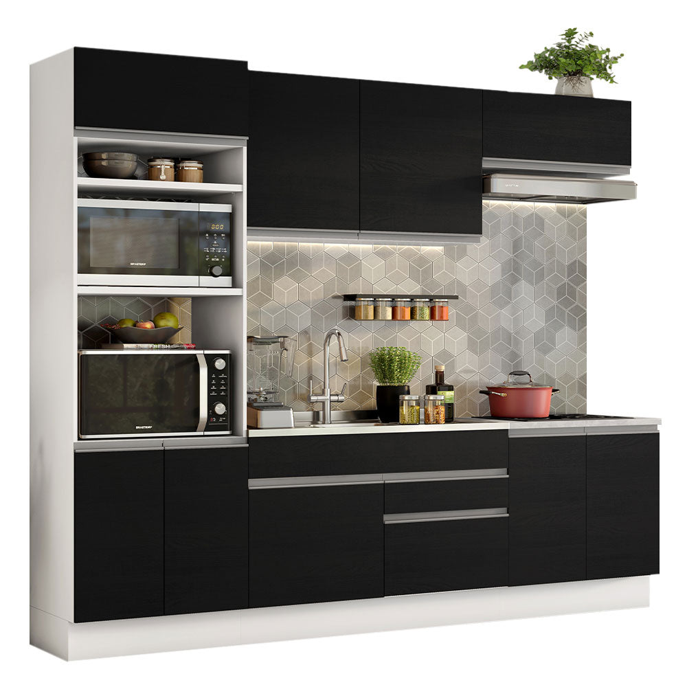 Combo completo de Cocina 270 cm 9 Puertas 2 Cajones Sin Mesada Blanco/Negro Glamy Madesa 13