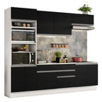 Combo completo de Cocina 270 cm 9 Puertas 2 Cajones Sin Mesada Blanco/Negro Glamy Madesa 13