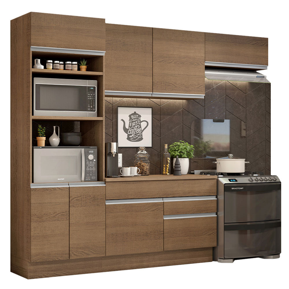 Combo completo de Cocina 270 cm 7 Puertas 2 Cajones Marrón Glamy Madesa