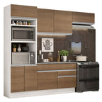 Combo completo de Cocina 270 cm 7 Puertas 2 Cajones Blanco/Marrón Glamy Madesa
