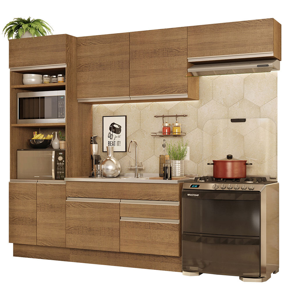 Combo completo de Cocina 270 cm 7 Puertas 2 Cajones Sin Mesada Marrón Glamy Madesa