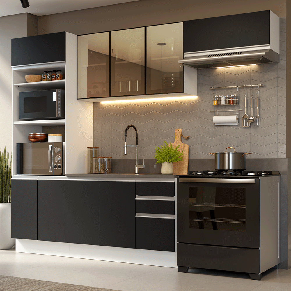 Combo completo de Cocina 270 cm Blanco/Negro Glamy Madesa