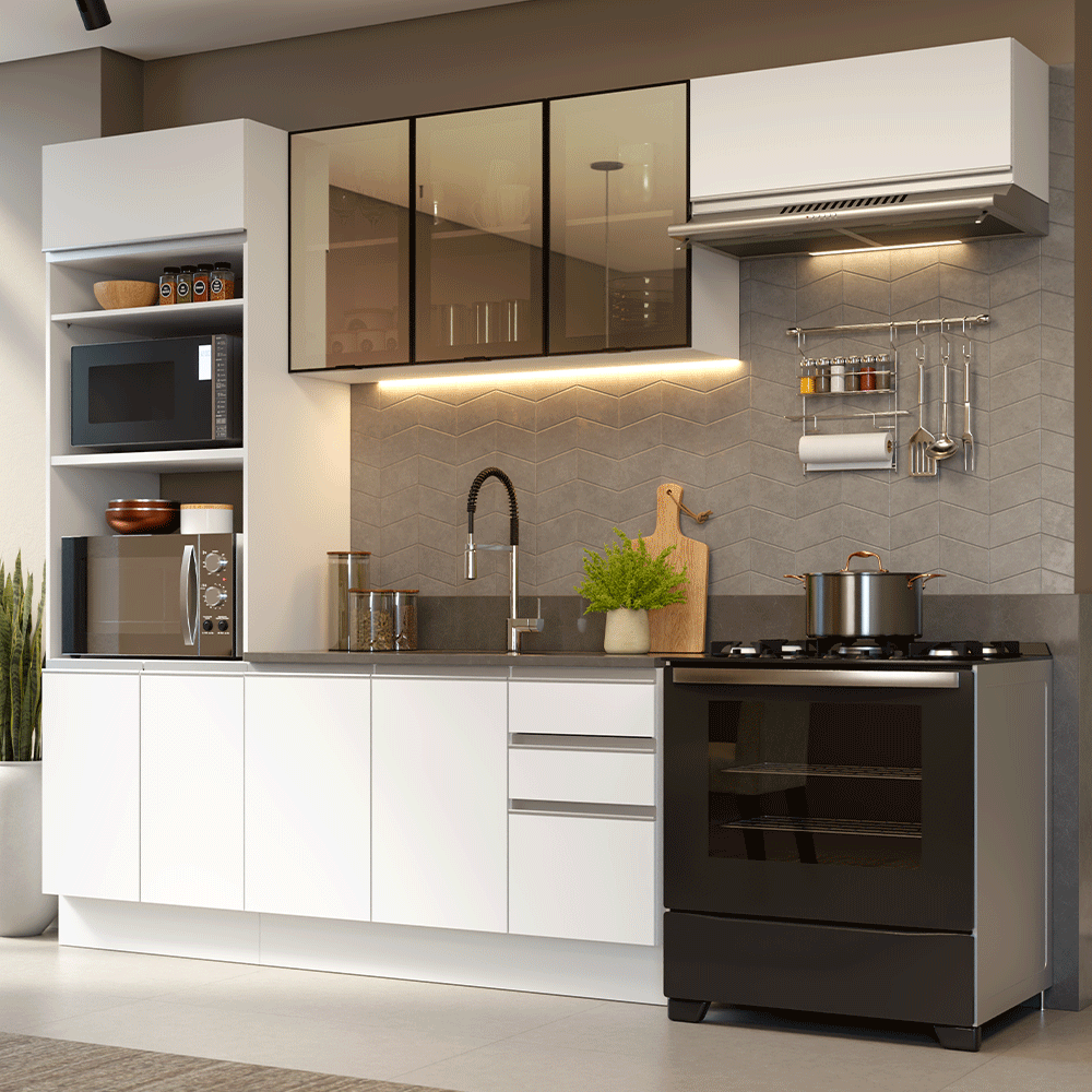 Combo completo de Cocina 270 cm Blanco Glamy Madesa
