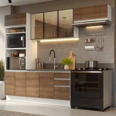 Combo completo de Cocina 270 cm Blanco/Marrón Glamy Madesa