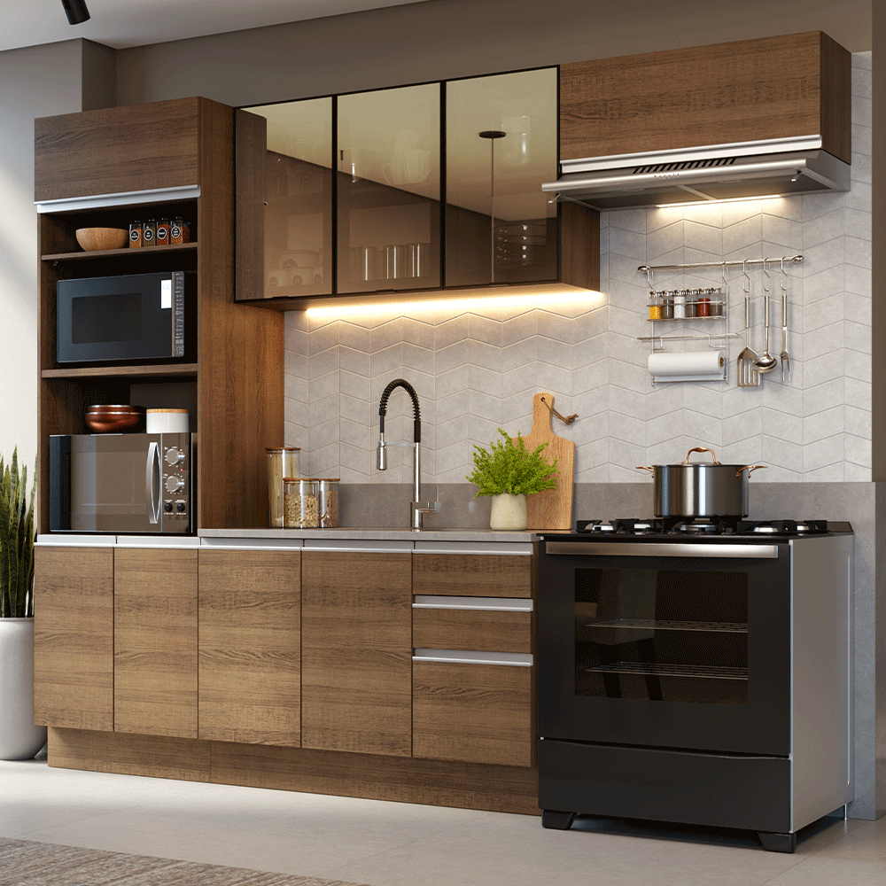 Combo completo de Cocina 270 cm Marrón Glamy Madesa