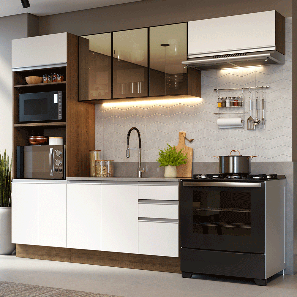 Combo completo de Cocina 270 cm Marrón/Blanco Glamy Madesa