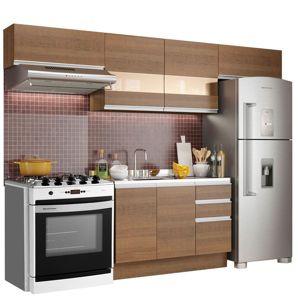 Combo completo de Cocina 280cm Marrón Marina Madesa 01