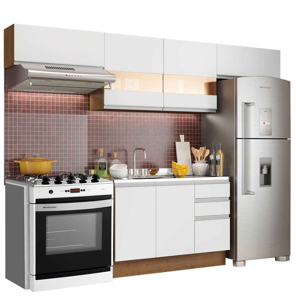 Combo completo de Cocina 280cm Marrón/Blanco Marina Madesa 01