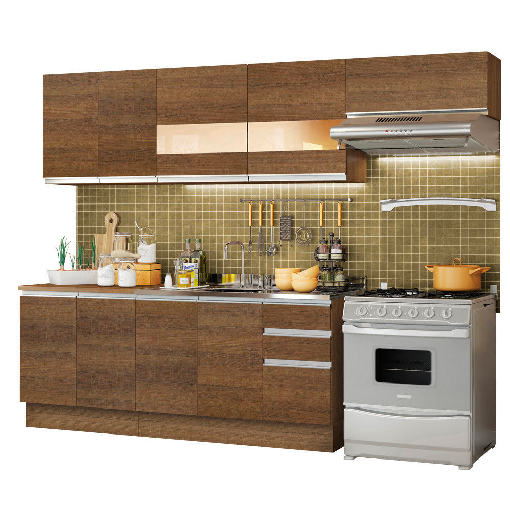 Combo completo de Cocina 280 cm 9 Puertas 3 Cajones Sin Mesada Marrón Glamy Madesa