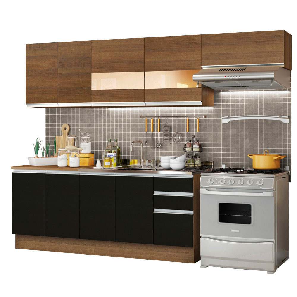 Combo completo de Cocina Madesa Glamy 280cm Marrón/Negro/Marrón