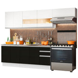 Combo completo de Cocina Madesa Glamy 280cm Blanco/Negro/Blanco