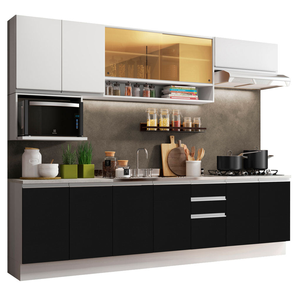 Combo completo de Cocina Madesa Glamy 280cm Blanco/Negro/Blanco