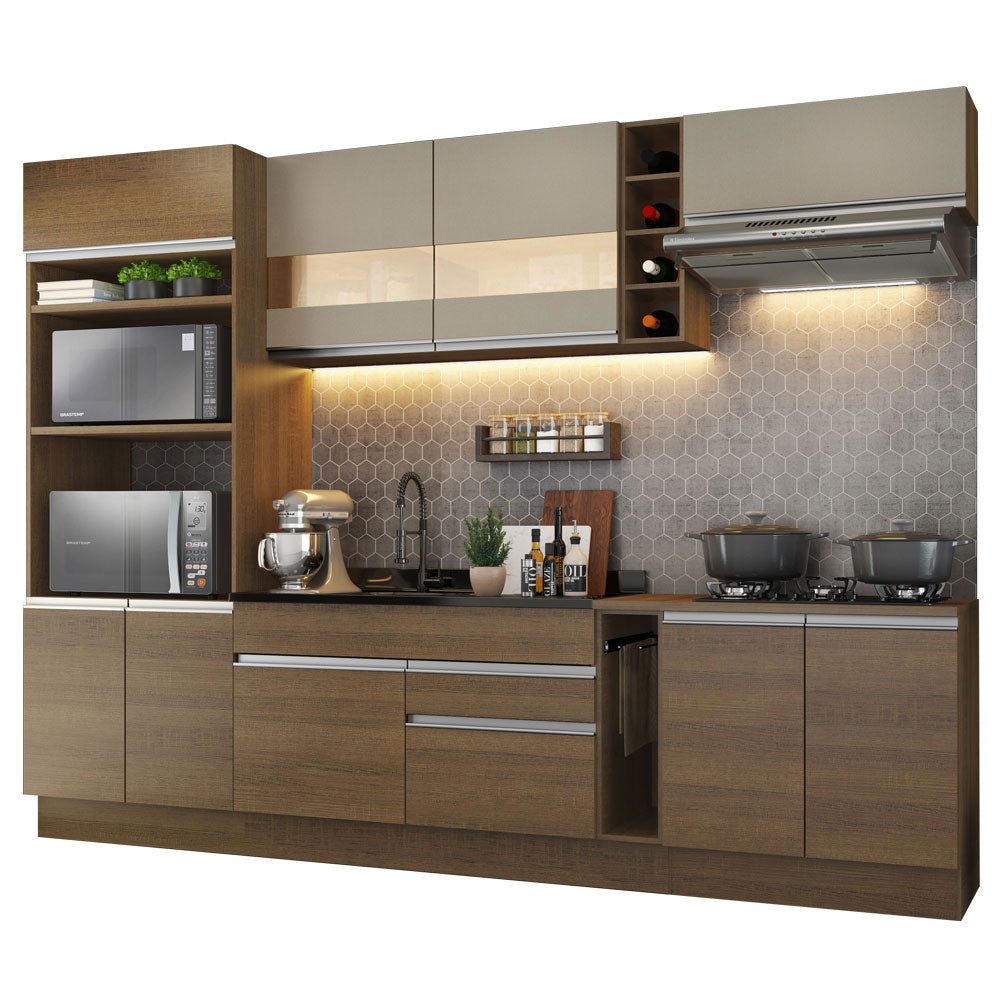 Combo completo de Cocina Madesa Glamy 290cm Marrón/Marrón/Crema