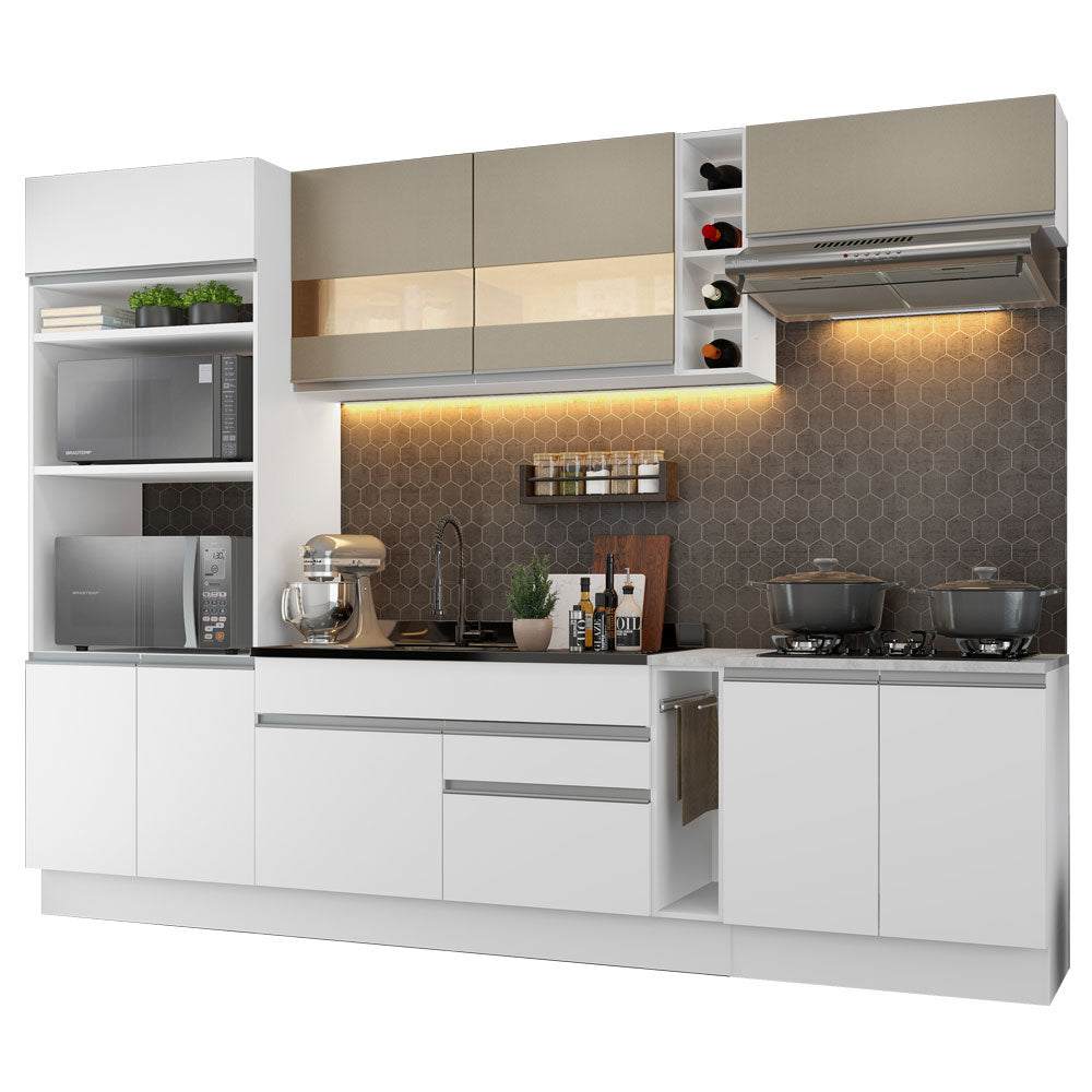 Combo completo de Cocina Madesa Glamy 290cm Blanco/Blanco/Crema