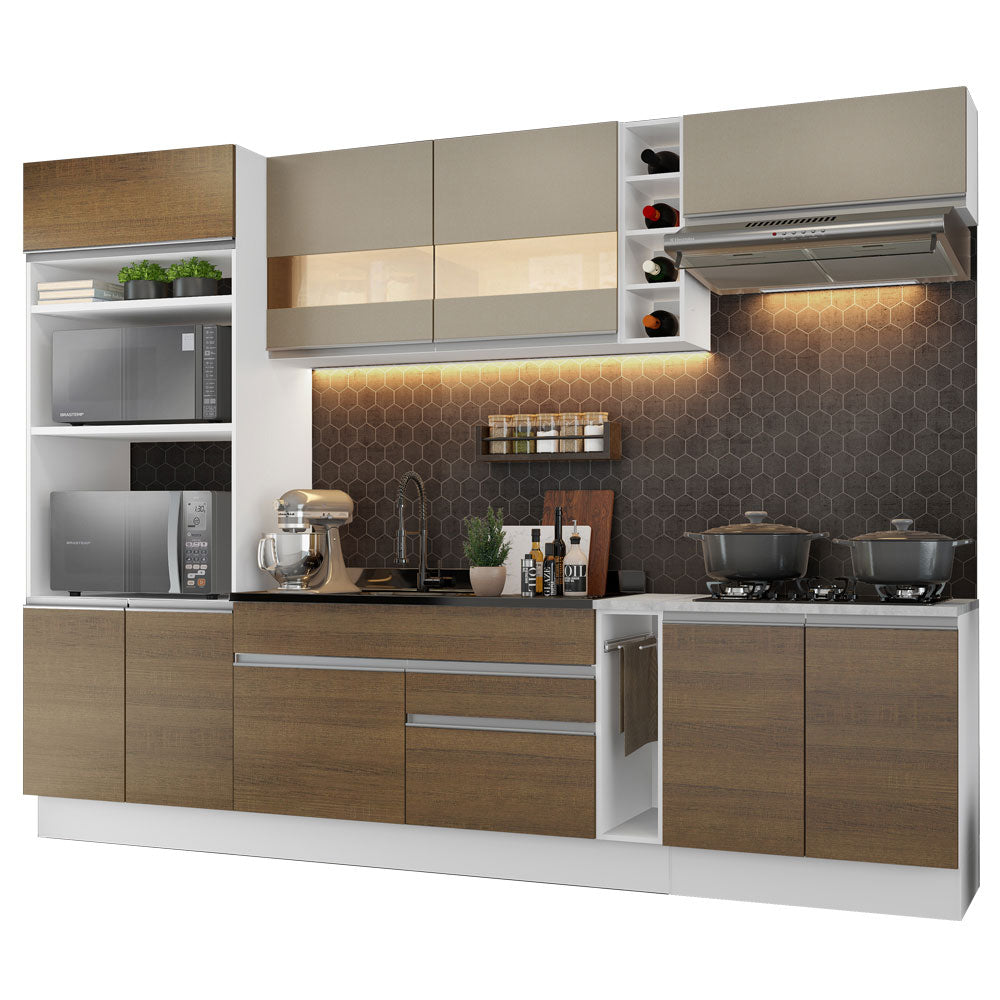 Combo completo de Cocina Madesa Glamy 290cm Blanco/Marrón/Crema