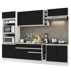Combo completo de Cocina 290 cm 9 Puertas 2 Cajones Sin Mesada Blanco/Negro Glamy Madesa