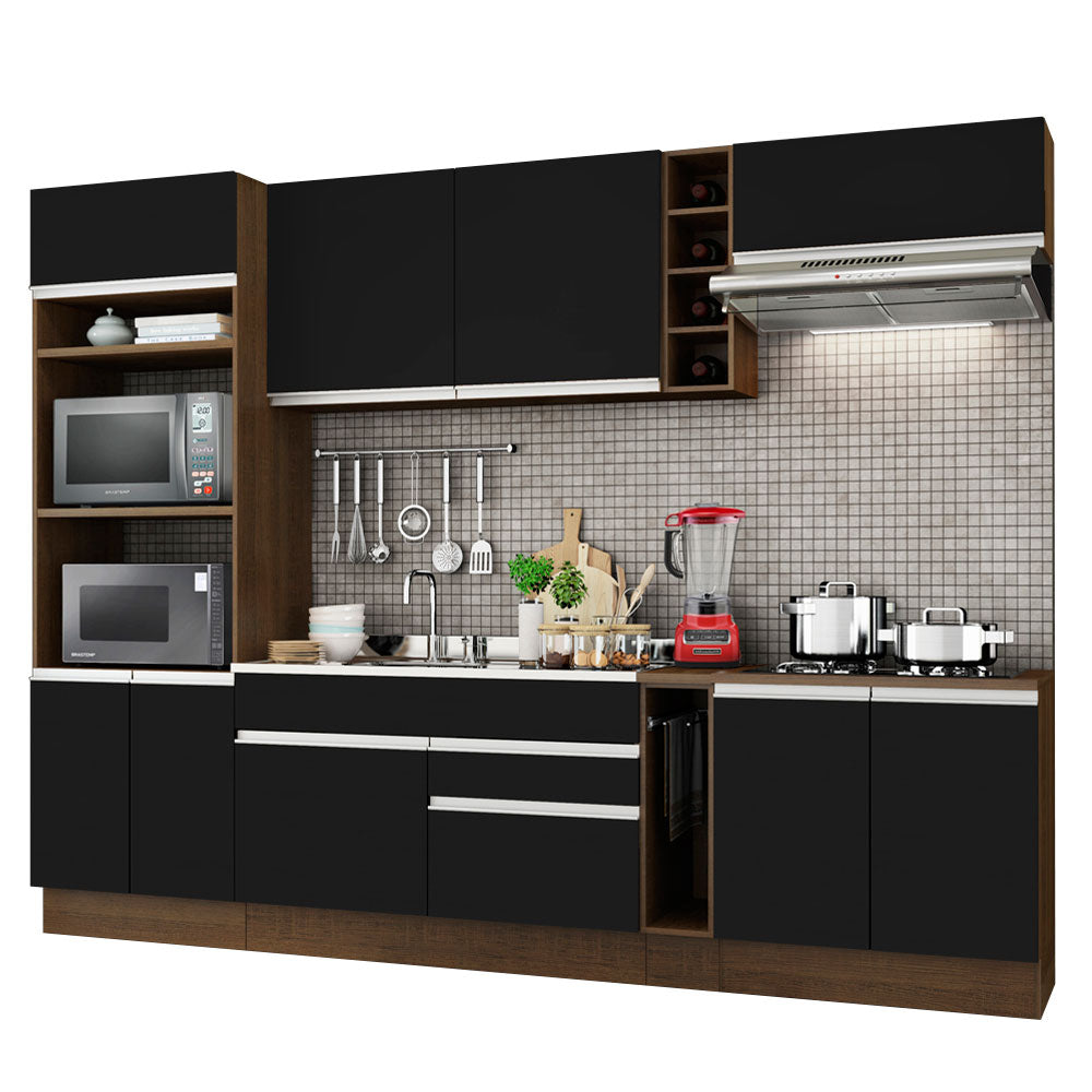 Combo completo de Cocina 290 cm 9 Puertas 2 Cajones Sin Mesada Marrón/Negro Glamy Madesa 02
