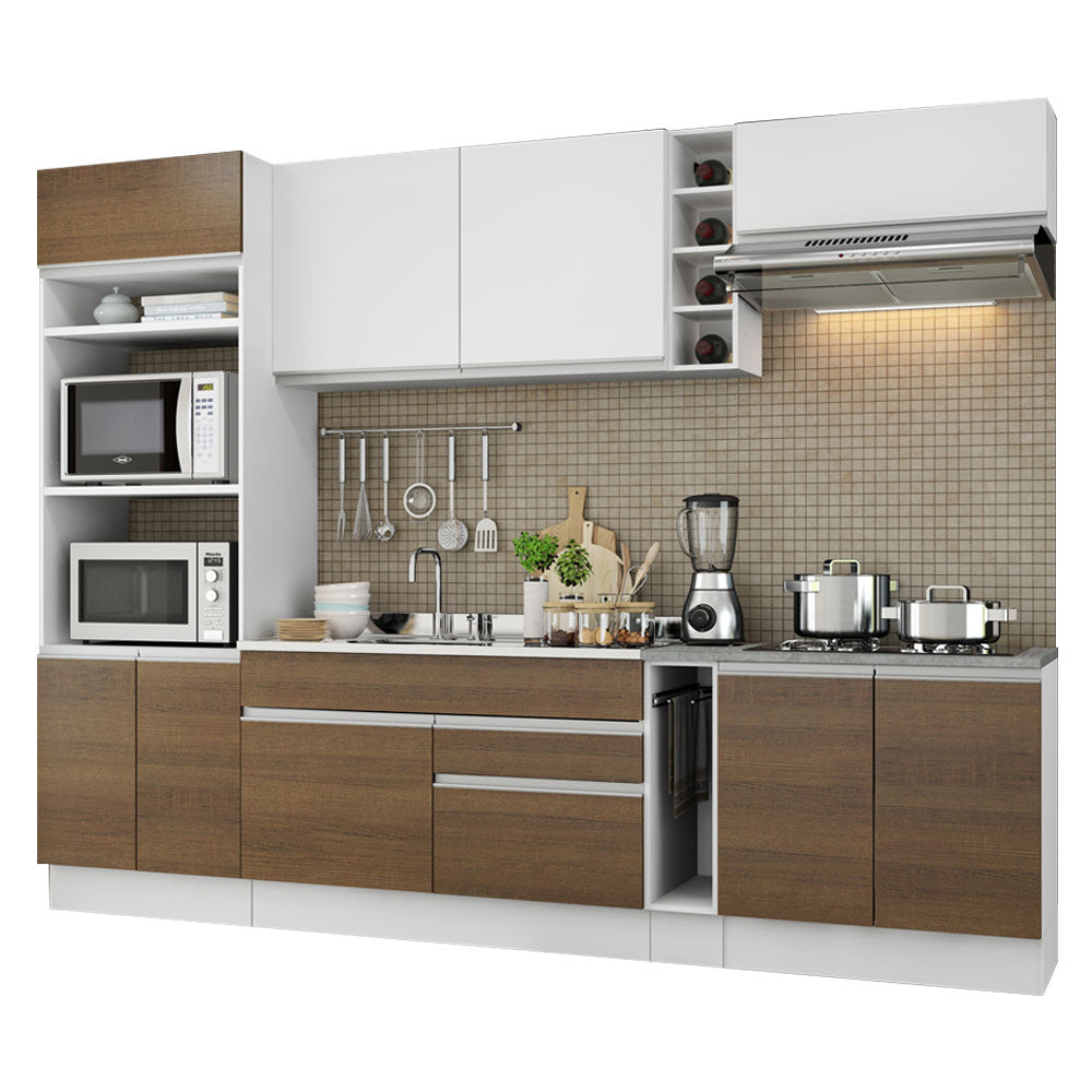 Combo completo de Cocina Madesa Glamy 290cm Blanco/Marrón/Blanco
