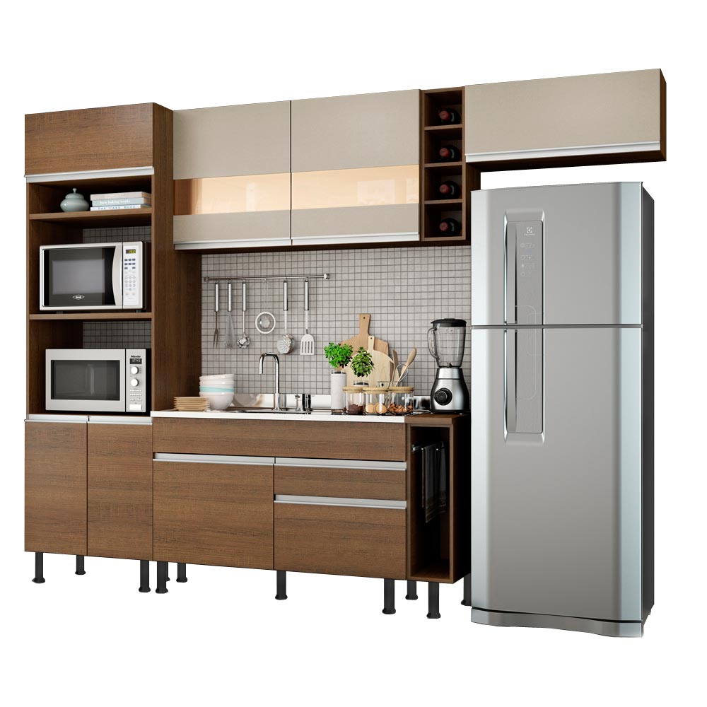 Combo completo de Cocina Madesa Glamy 290cm Marrón/Crema 03