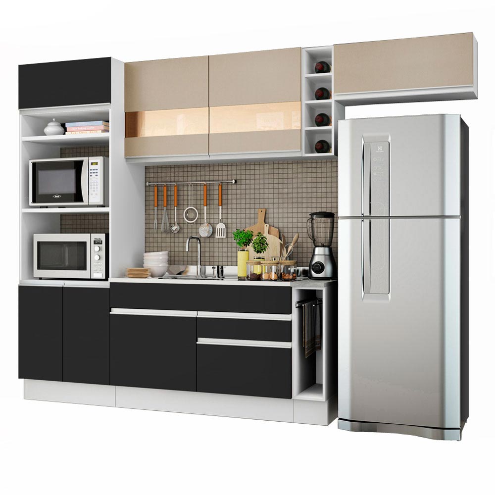 Combo completo de Cocina Madesa Glamy 290cm Blanco/Negro/Crema 03