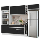 Combo completo de Cocina 290 cm 7 Puertas 2 Cajones Sin Mesada Blanco/Negro Glamy Madesa 04