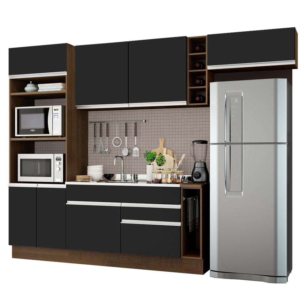 Combo completo de Cocina 290 cm 7 Puertas 2 Cajones Sin Mesada Marrón/Negro Glamy Madesa
