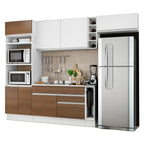 Combo completo de Cocina 290 cm 7 Puertas 2 Cajones Sin Mesada Blanco/Marrón Glamy Madesa