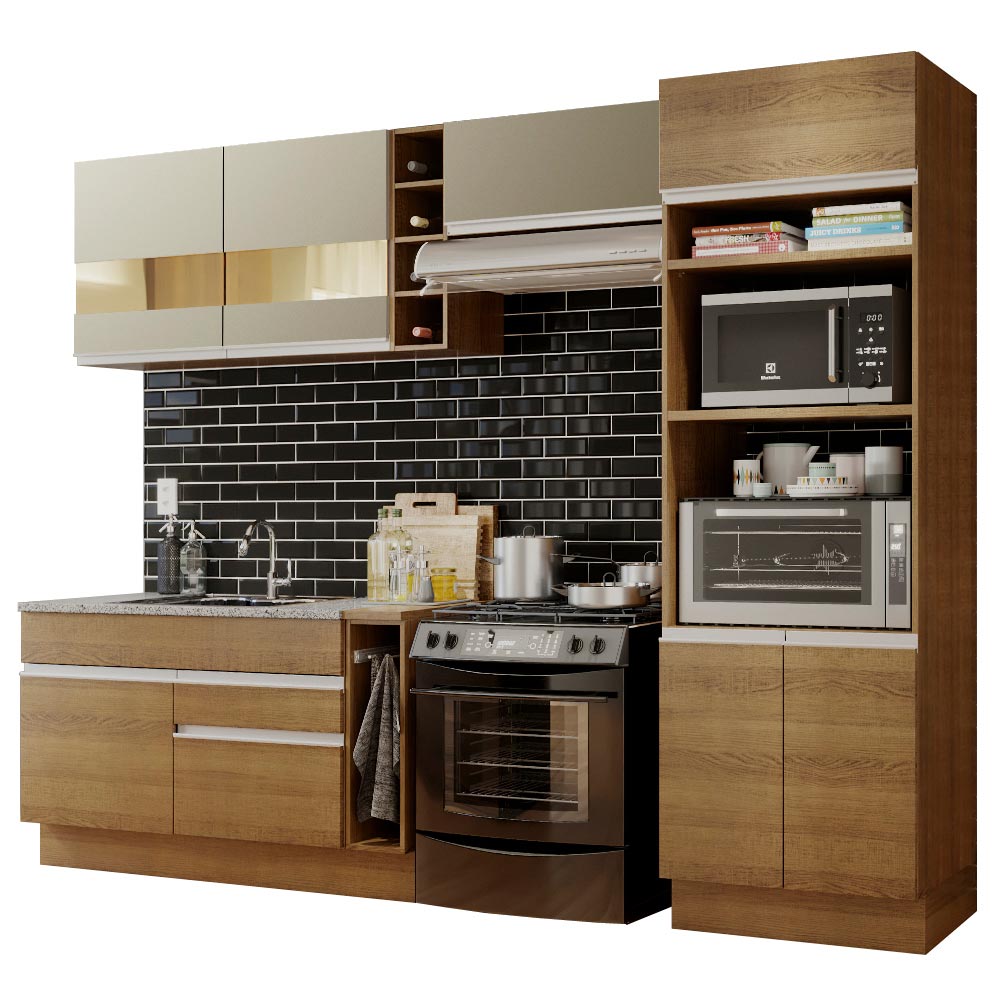 Combo completo de Cocina Madesa Glamy 290cm Marrón/Marrón/Crema 09