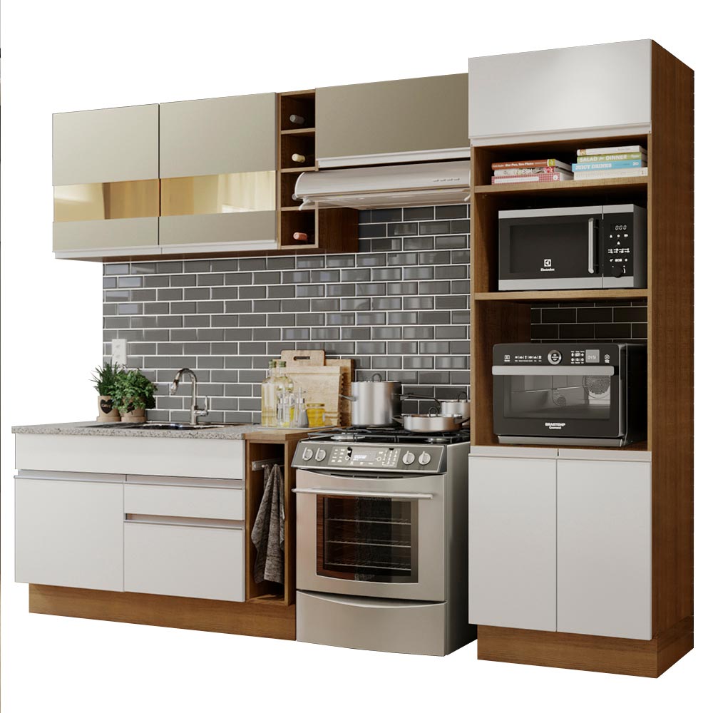 Combo completo de Cocina Madesa Glamy 290cm Marrón/Blanco/Crema 09