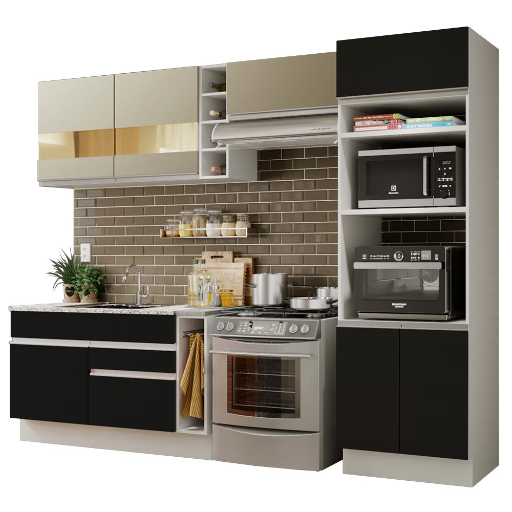 Combo completo de Cocina Madesa Glamy 290cm Blanco/Negro/Crema 09