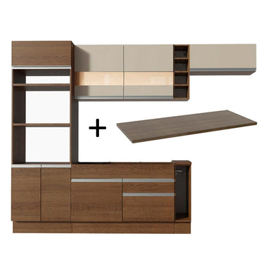 Combo completo de Cocina 290 cm 7 Puertas 2 Cajones Marrón/Crema Glamy Madesa
