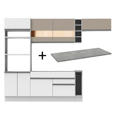 Combo completo de Cocina 290 cm 7 Puertas 2 Cajones Blanco/Crema Glamy Madesa