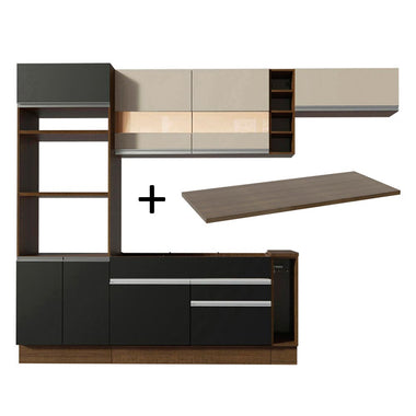 Combo completo de Cocina 290 cm 7 Puertas 2 Cajones Marrón/Negro/Crema Glamy Madesa