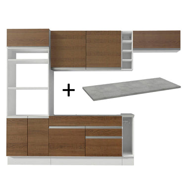 Combo completo de Cocina 290 cm 7 Puertas 2 Cajones Blanco/Marrón Glamy Madesa
