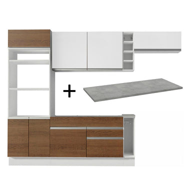 Combo completo de Cocina 290 cm 7 Puertas 2 Cajones Blanco/Marrón Glamy Madesa