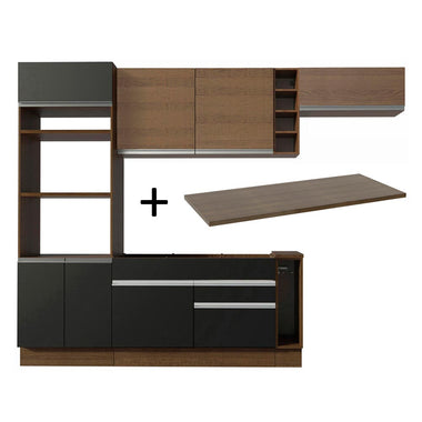 Combo completo de Cocina 290 cm 7 Puertas 2 Cajones Marrón/Negro Glamy Madesa