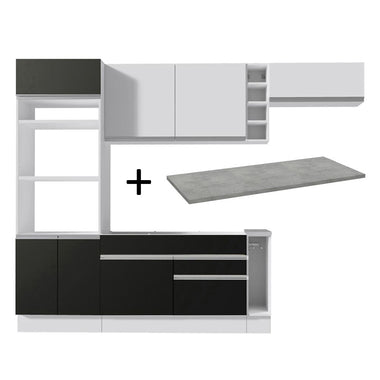 Combo completo de Cocina 290 cm 7 Puertas 2 Cajones Blanco/Negro Glamy Madesa