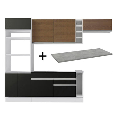Combo completo de Cocina 290 cm 7 Puertas 2 Cajones Blanco/Negro/Marrón Glamy Madesa