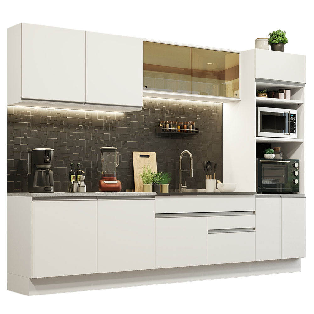 Combo completo de Cocina 310 cm 10 Puertas 2 Cajones Sin Mesada Blanco Glamy Madesa