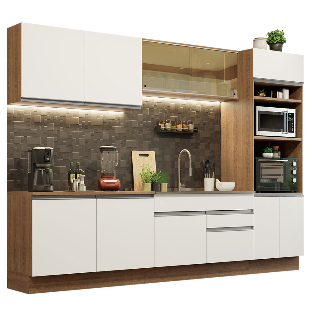 Combo completo de Cocina 310cm Glamy Madesa 01 Marrón/Blanco