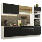 Combo completo de Cocina 310 cm 10 Puertas 2 Cajones Sin Mesada Blanco/Negro Glamy Madesa