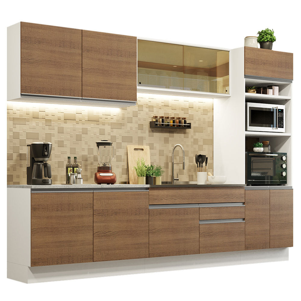 Combo completo de Cocina 310 cm 10 Puertas 2 Cajones Sin Mesada Blanco/Marrón Glamy Madesa