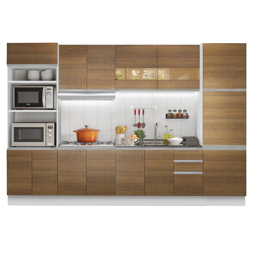 Combo completo de Cocina Madesa 330cm OlimBacha 02 - Blanco/Marrón