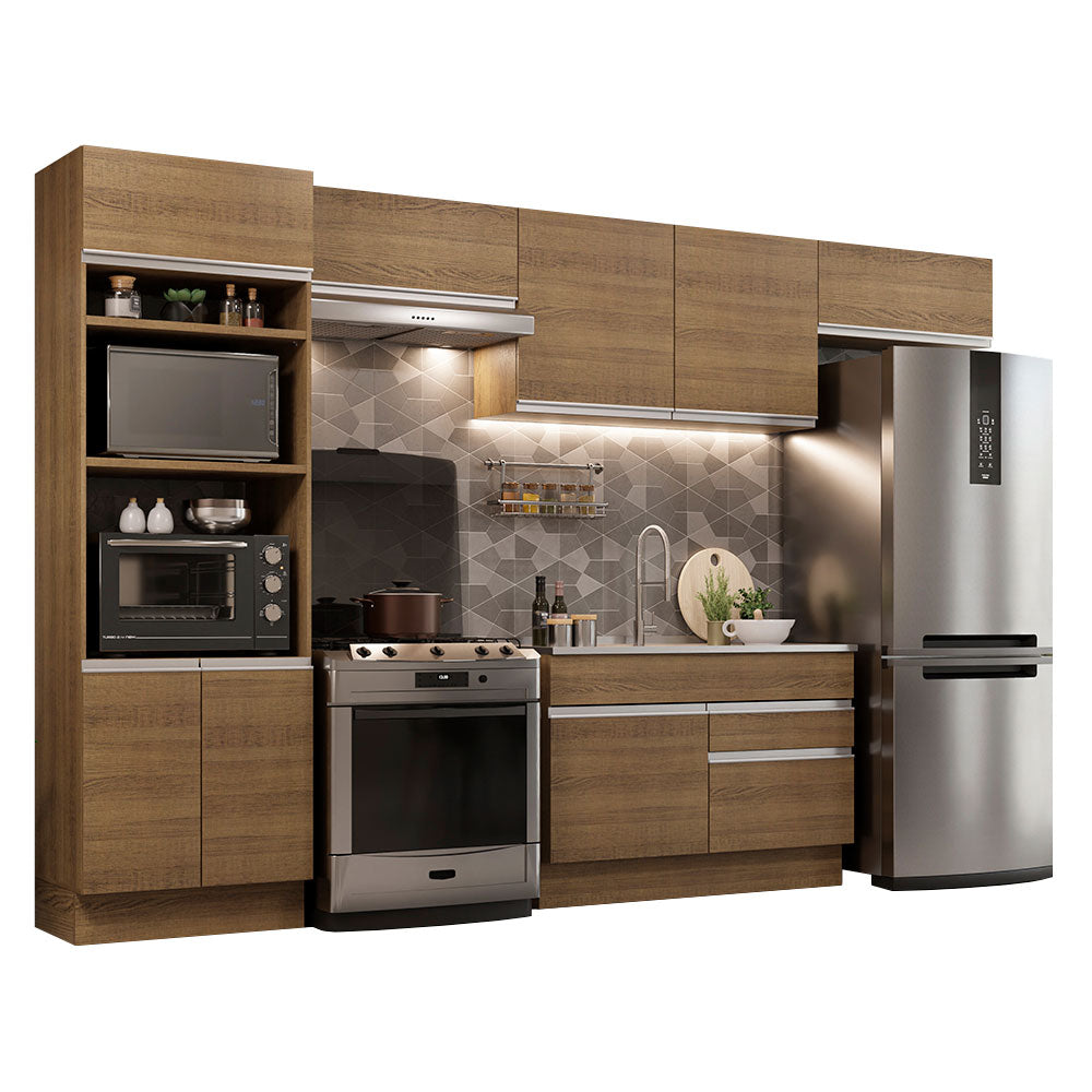 Combo completo de Cocina 350 cm 8 Puertas 2 Cajones Sin Mesada Marrón Glamy Madesa