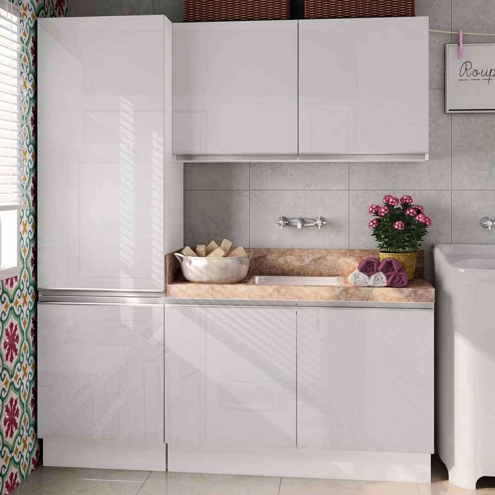 Kit Lavadero Madesa Acordes 100% MDF con Alacena y Bajo Mesada Blanco Brillante